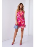 Light patterned dress with a belt, pink and blue 03040 - Online store - Boutique